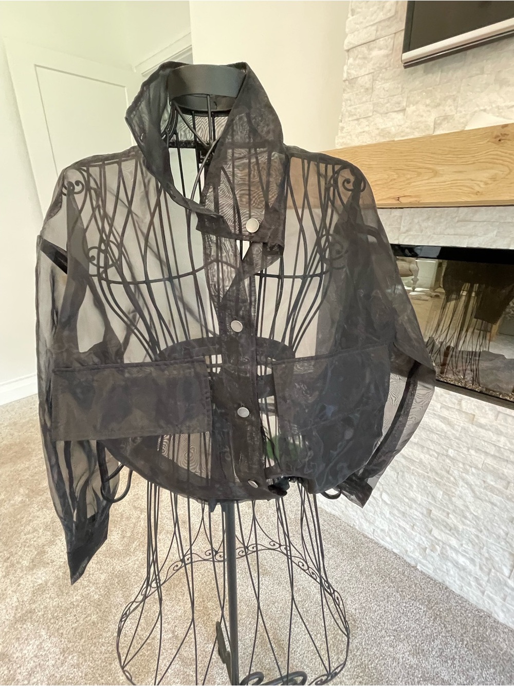 Nicole Miller Sheer Black Women's Jacket - Lightweight Button-Front Coat - Picture 4 of 5